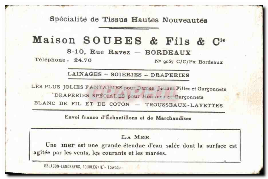 Chromo LA Mer maison Soubes Rue Ravez Bordeaux  — Rückseite