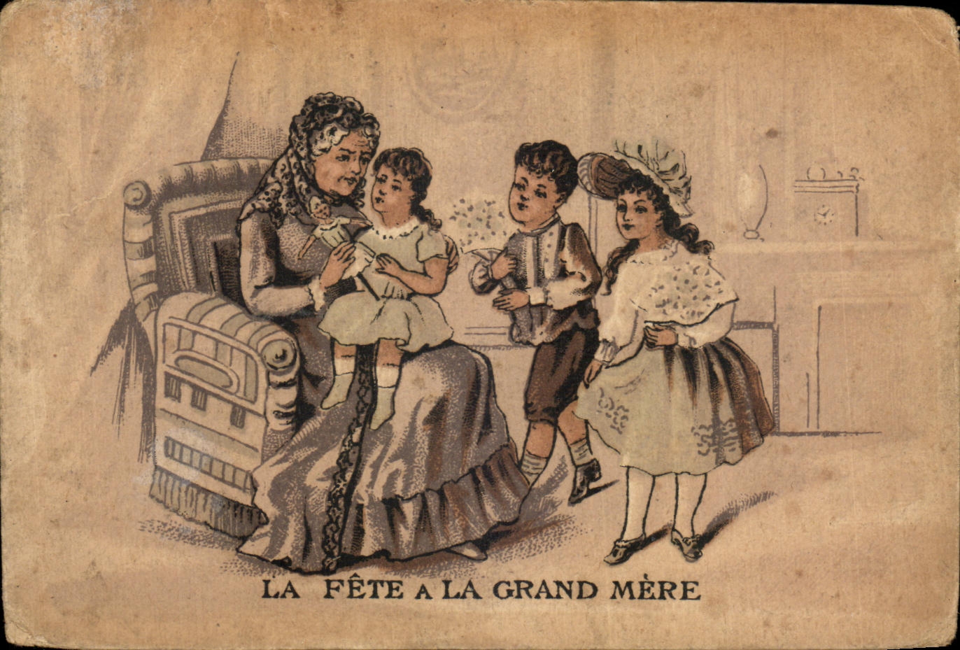Chromo La Fete A La Grand Mere American Store Rue Nationale Enfants