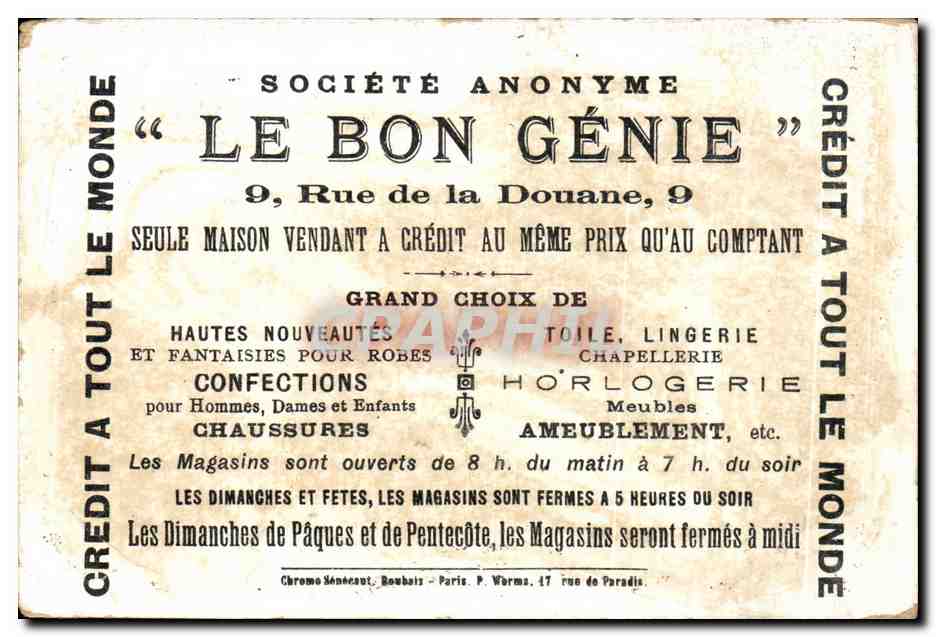 Chromo Le Passeur Femme Eventail Le Bon Genie Rue de la Douane  — Verso