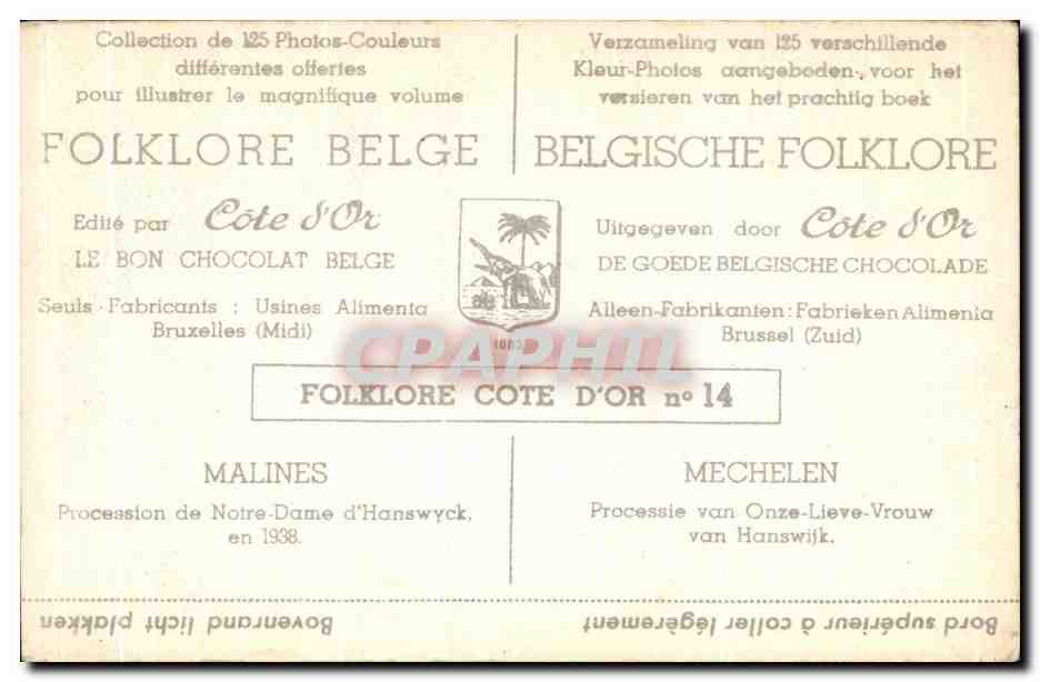 Image Folklore Belge Le bon Chocolat Belge Malines Procession de Notre Dame de'Hanswyck en 1938 — Rückseite