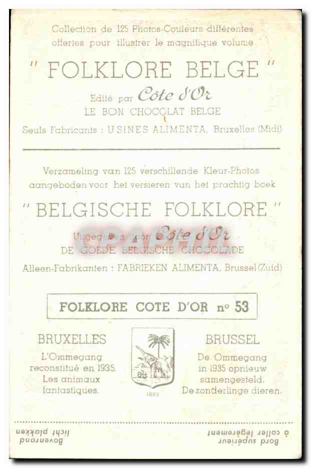 Image Folklore Belge Le bon Chocolat Belge Bruxelles L'ommegang reconstitue en 1935 Les animaux fantastiques Aigle  — Back