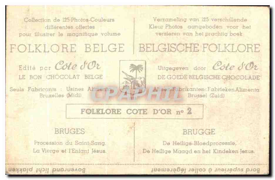 Image Folklore Belge Le bon Chocolat Belge Bruges Procession du Saint sang La vierge et l'enfant Jesus  — Verso