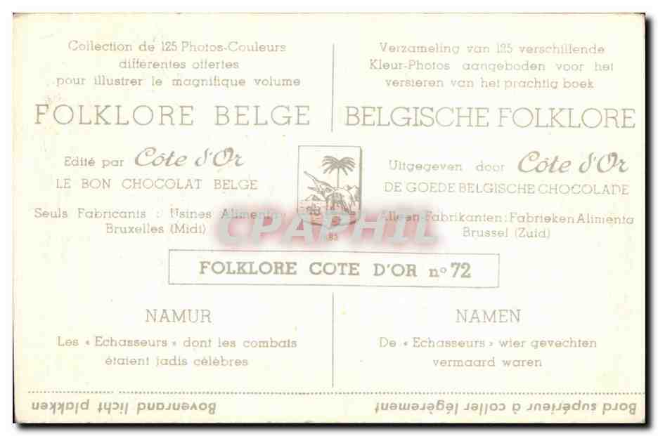 Image Folklore Belge Le bon Chocolat Belge Namur Les Echasseurs dont les combats etaient jadis celebres  — Verso