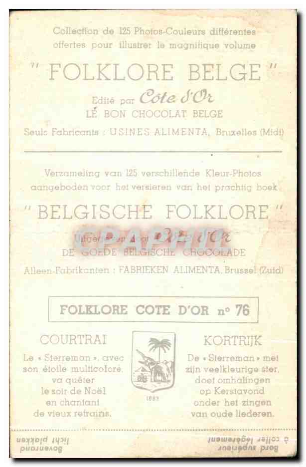 Image Folklore Belge Le bon Chocolat Belge Courtrai Le Sterreman avec son etoile multicolore va queter le soir de Noel — Verso