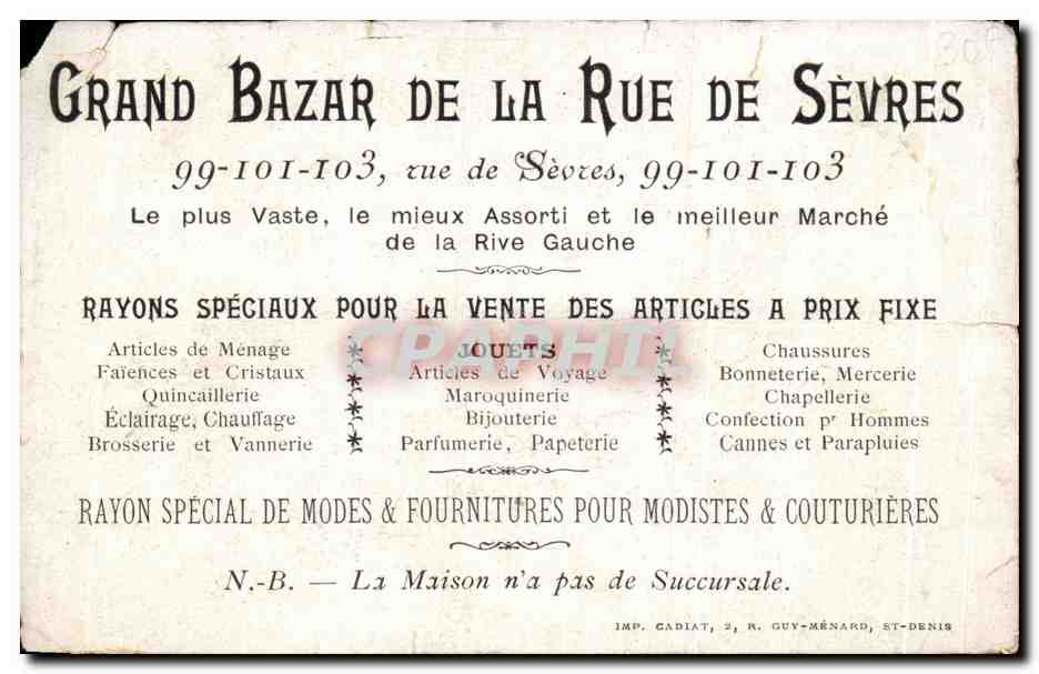 Chromo Exposition Universelle De 1900 Le Vieux Paris Grand Bazar de la rue de Sevres  — Verso