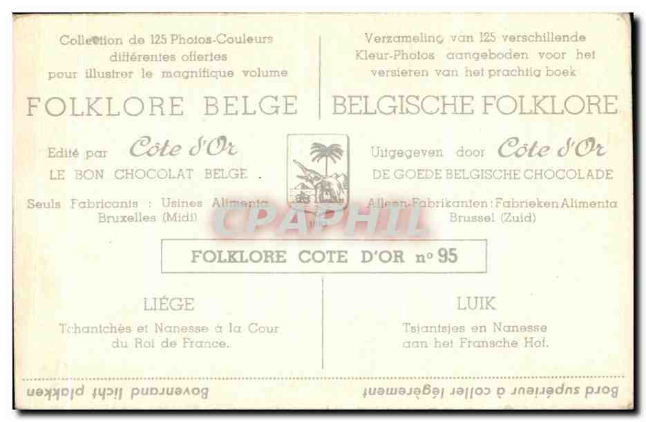 Image Folklore Belge Le bon Chocolat Belge Liege Tchantches et Nanesse a la Cour du Roi de France  — Verso