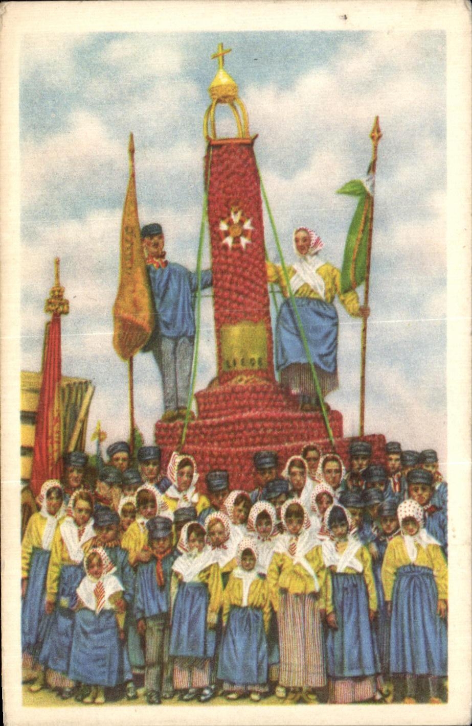 Image Folklore Belge Le bon Chocolat Belge Liege Les enfants glorifient les deux types populaires : Tchantches et Naness
