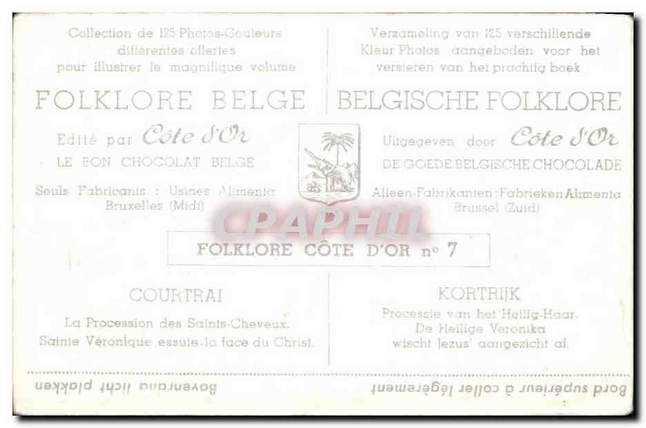 Image Folklore Belge Le bon Chocolat Belge Courtrait La procession des Saints Cheveux SAinte Veronique essuie Christ — Back