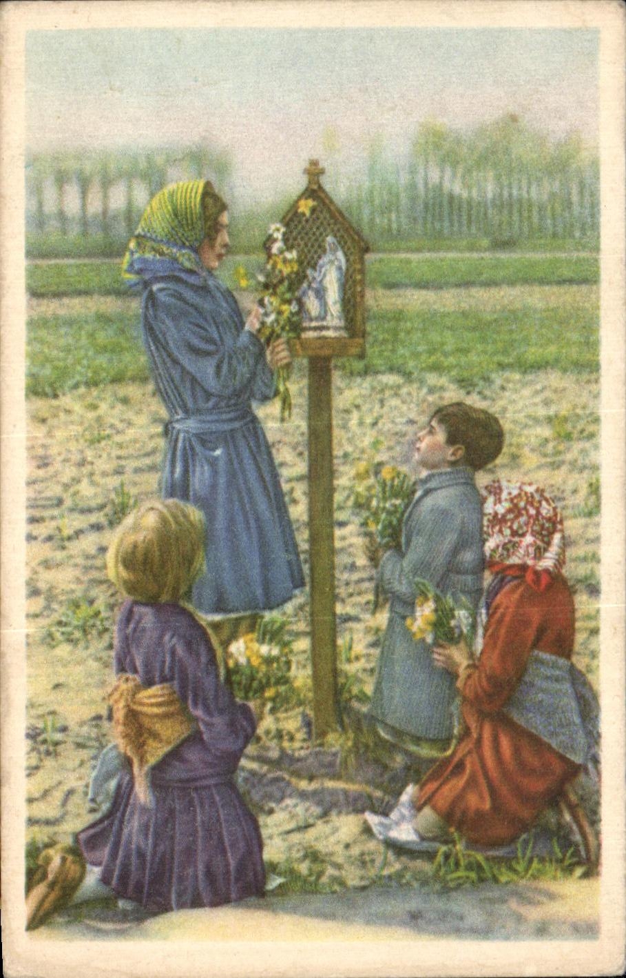 Image Folklore Belge Le bon Chocolat Belge Teralphene Le pelerinage de l'annonciation Les enfants ornent de fleurs 