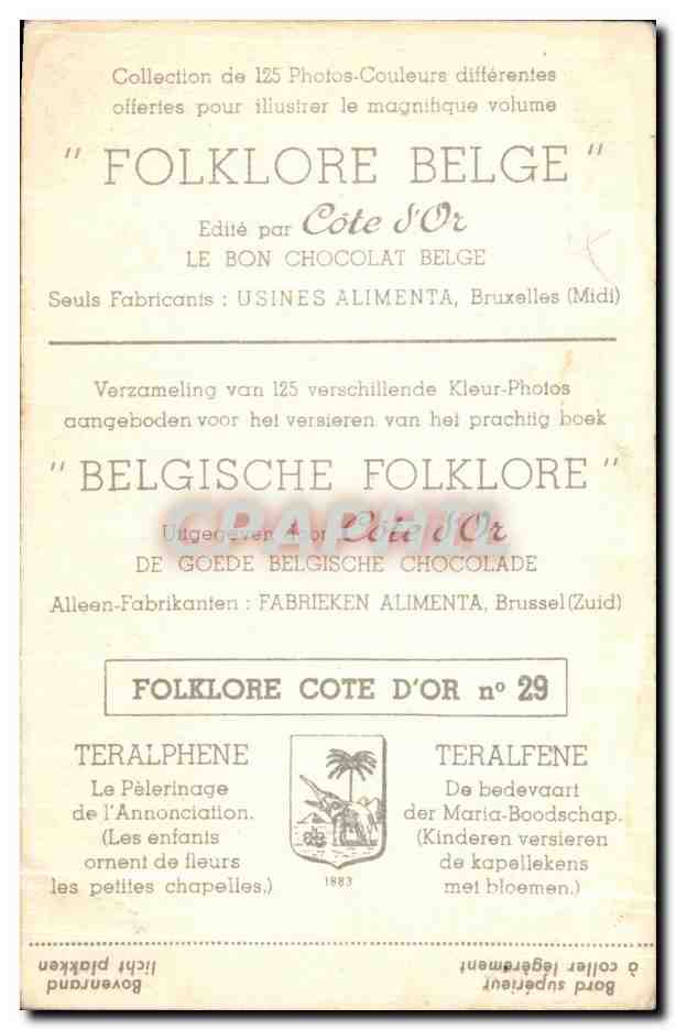 Image Folklore Belge Le bon Chocolat Belge Teralphene Le pelerinage de l'annonciation Les enfants ornent de fleurs  — Verso