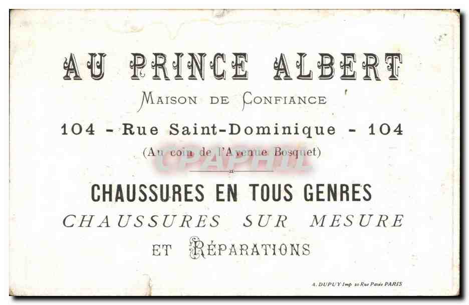 Chromo Au Prince Albert Rue St dominique Paris Jockey Cheval — Verso