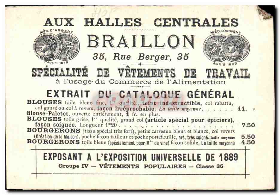 Chromo Habitations Lacustres Aux halles centrales Braillon Rue Berger — Verso