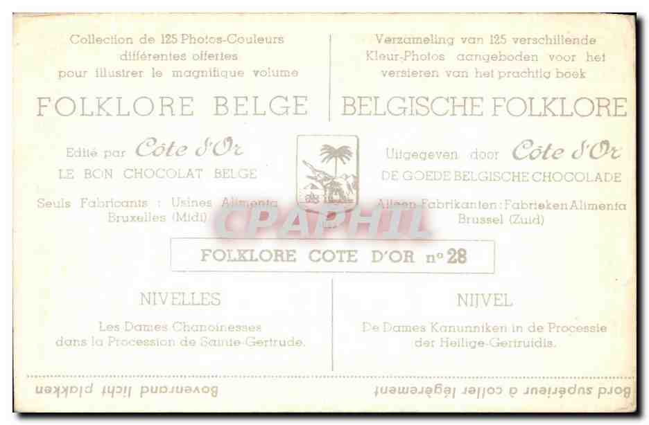 Image Folklore Belge Le bon Chocolat Belge Nivelles Les dames Chanoinesses dans la procession de Sainte Gertrude — Verso