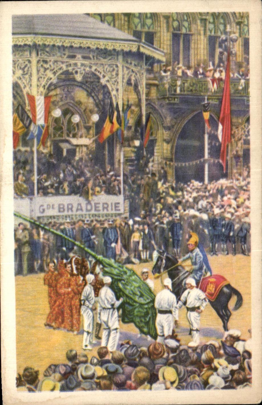 Image Folklore Belge Le bon Chocolat Belge Mons Le combat de Saint Georges et du dragon sur la Grand place 