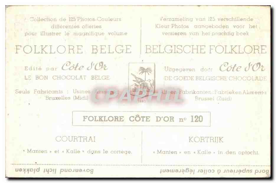 Image Folklore Belge Le bon Chocolat Belge Courtrai Manten et Kalle dans le cortege — Verso