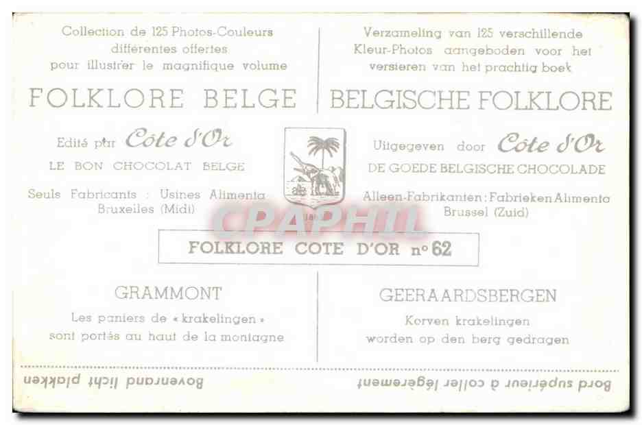 Image Folklore Belge Le bon Chocolat Belge Grammont Les paniers de Krakelingen sont portes au haut de la montagne  — Back