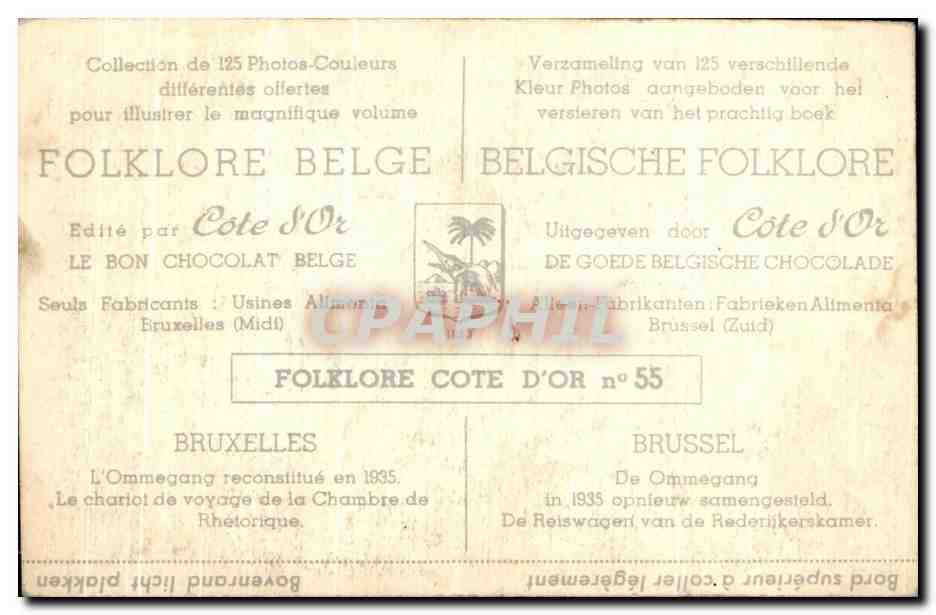 Image Folklore Belge Le bon Chocolat Belge Bruxelles L'ommegang reconstitue en 1935 Le chariot de voyage de la chambre — Back