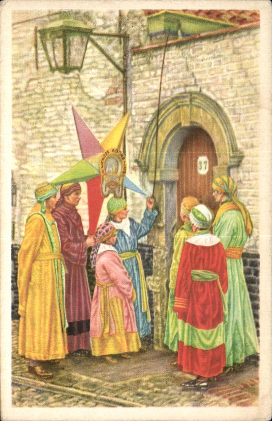 Image Collection de Folklore Belge Cote d'or Courtrai Le Sterreman avec son etoile multicolore va queter le soir de Noel