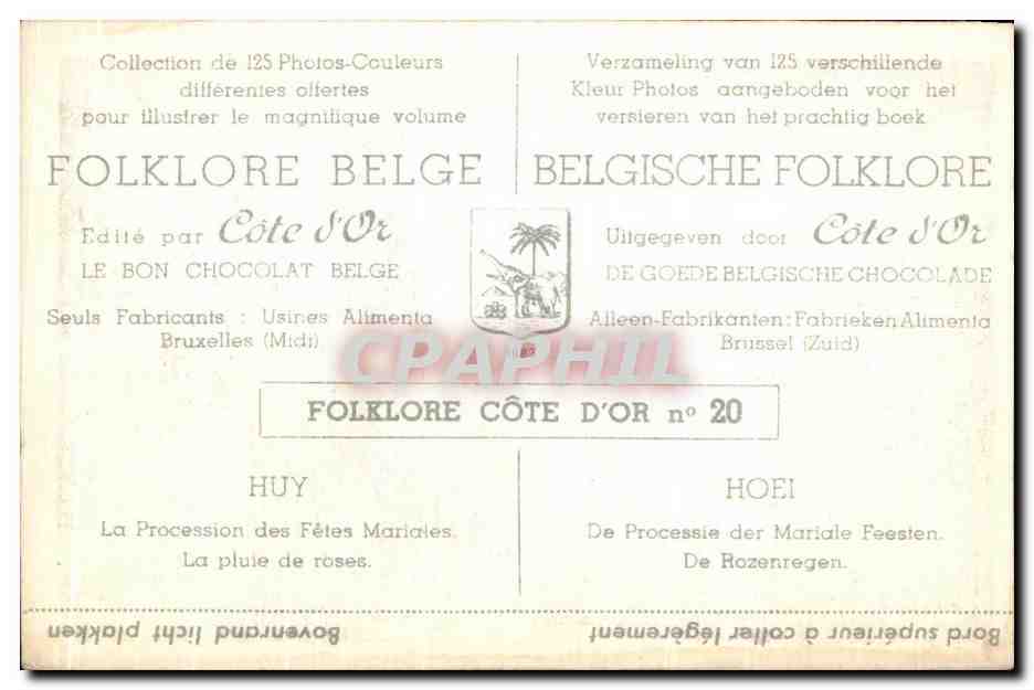 Image Collection de Folklore Belge Cote d'or Huy La procession des fetes maritales La pluie de roses — Rückseite