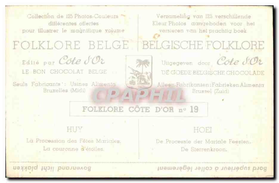 Image Collection de Folklore Belge Cote d'or Huy La procession des fetes mariales La couronne d'etoiles  — Rückseite