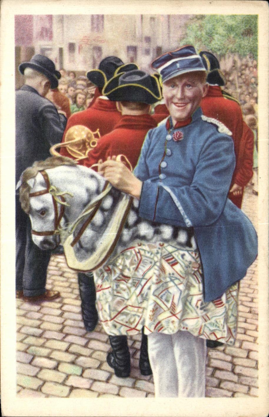 Image Collection de Folklore Belge Cote d'or Bruxelles Le gendarme a cheval a la fete du Melboom
