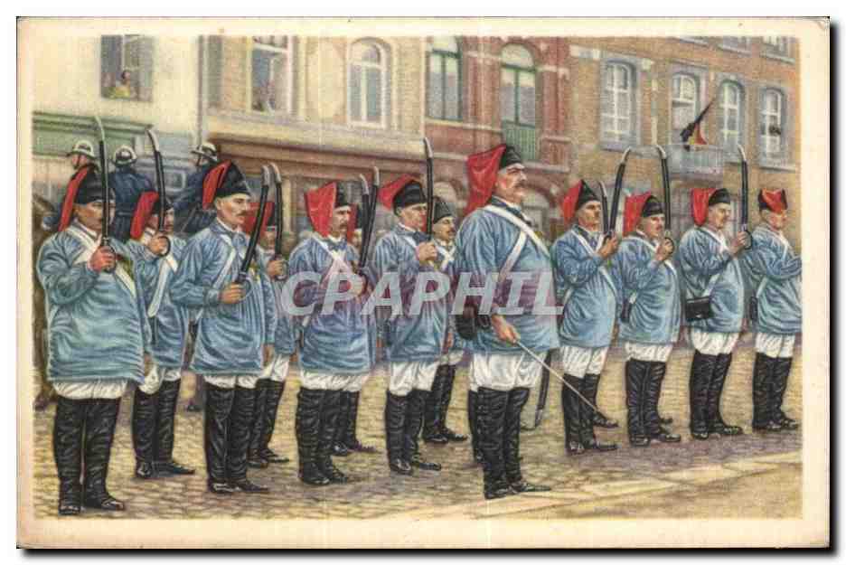Image Collection de Folklore Belge Cote d'or Thuin Le groupe des combattants de 1830 dans la marche de Saint Roch 