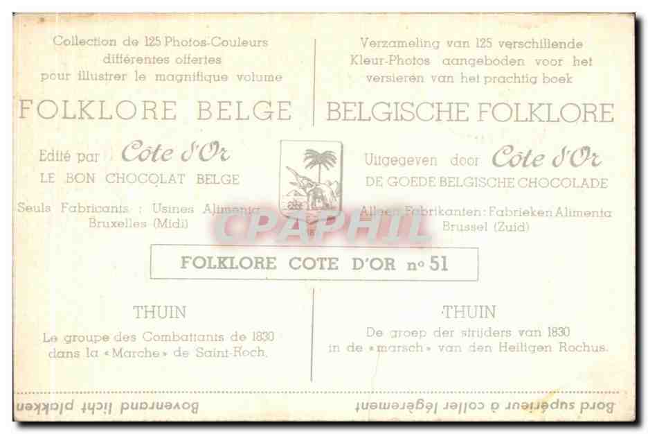Image Collection de Folklore Belge Cote d'or Thuin Le groupe des combattants de 1830 dans la marche de Saint Roch  — Rückseite