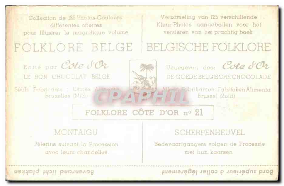 Image Collection de Folklore Belge Cote d'or Montaigu Pelerins suivant la procession avec leurs chandelles  — Rückseite