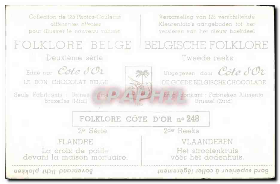 Image Collection de Folklore Belge Cote d'or Flandre la croix de paille devant la maison mortuaire  — Rückseite