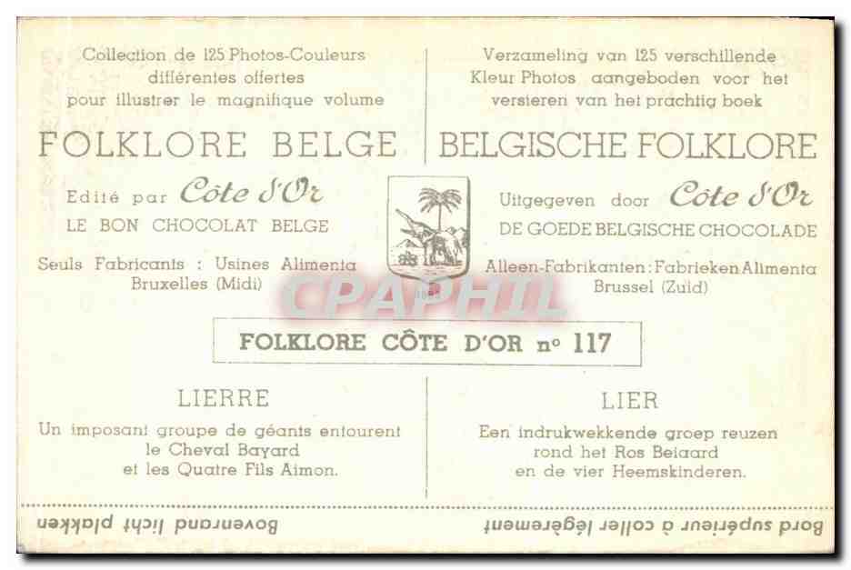 Image Collection de Folklore Belge Cote d'or Lierre Un imposant groupe de geants entourent le cheval Bayard  — Rückseite