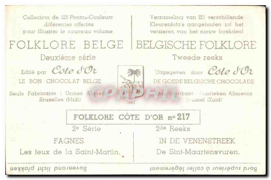 Image Collection de Folklore Belge Cote d'or Fagnes les feux de la Saint martin — Back