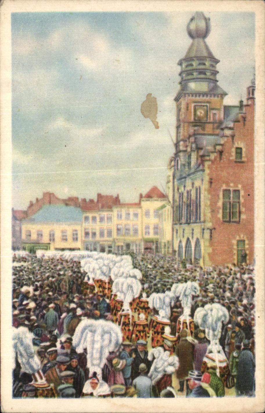 Image Collection de Folklore Belge Cote d'or Binche La grand rondeau des Gilles sur la place 