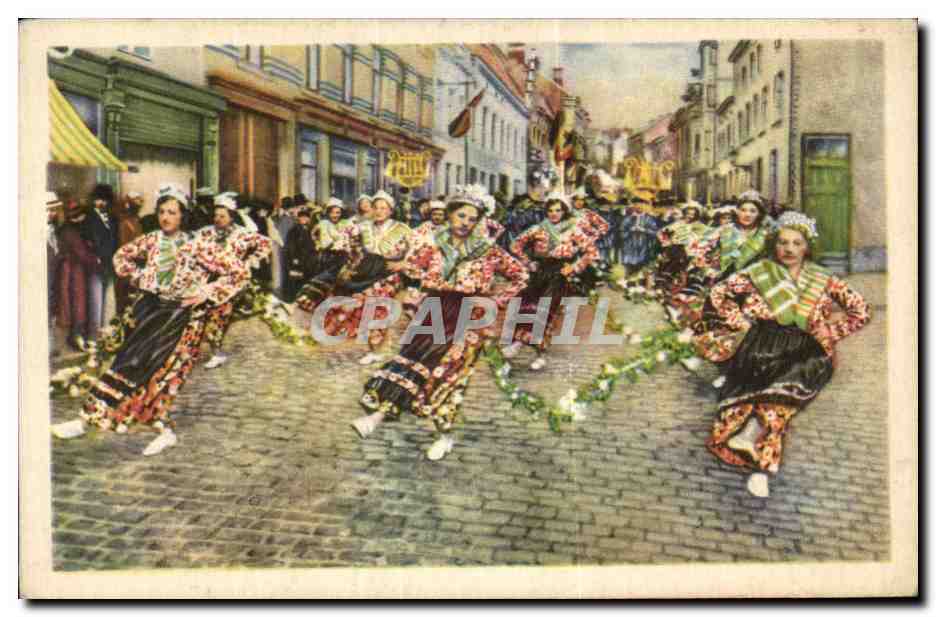 Image Collection de Folklore Belge Cote d'or Grammont Danses paysannes pendant l'ommegang qui accompagne la procession
