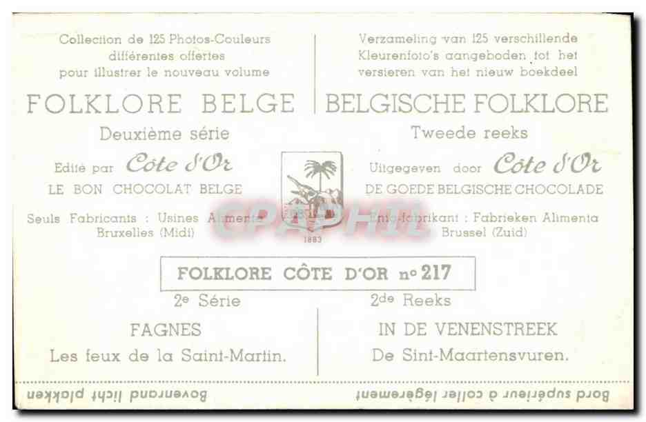 Image Collection de Folklore Belge Cote d'or Fagnes Les feux de la Saint Martin  — Back