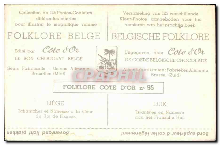Image Collection de Folklore Belge Cote d'or Liege Tchantches et Nanesse a la cour du roi de France  — Rückseite