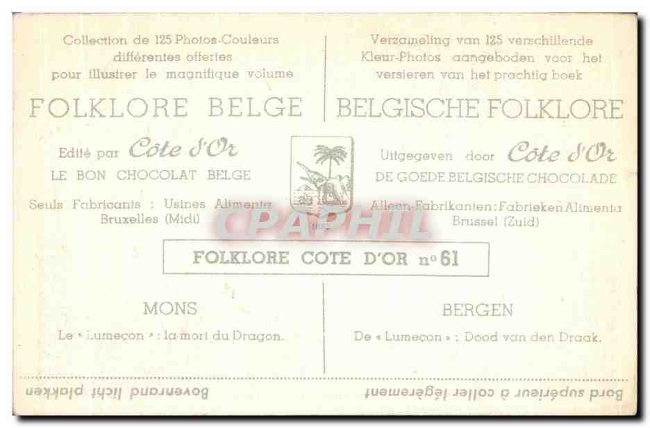 Image Collection de Folklore Belge Cote d'or Mons Le Lumecon la mort du Dragon — Rückseite