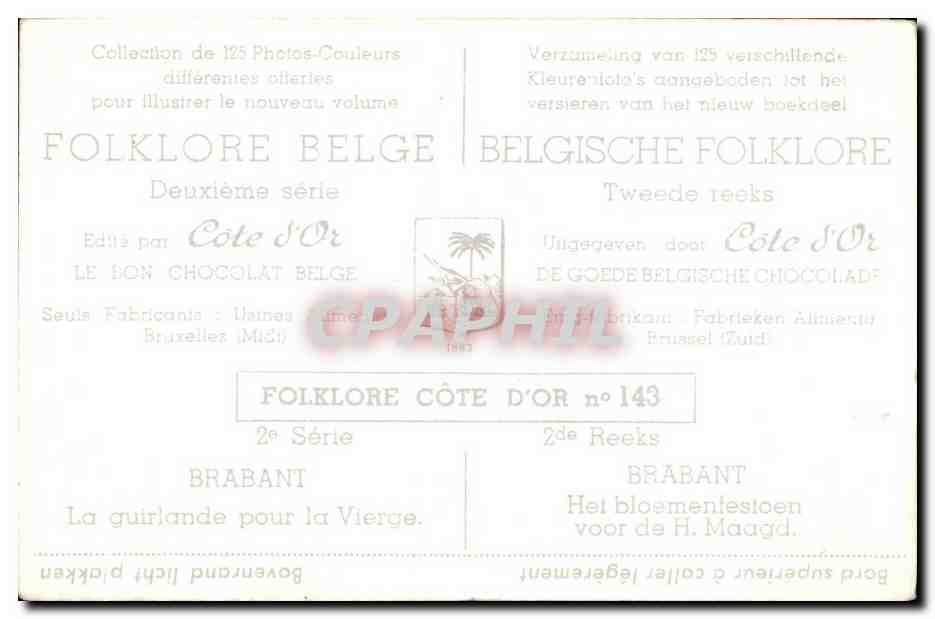 Image Collection de Folklore Belge Cote d'or Brabant La guirlande pour la vierge  — Verso
