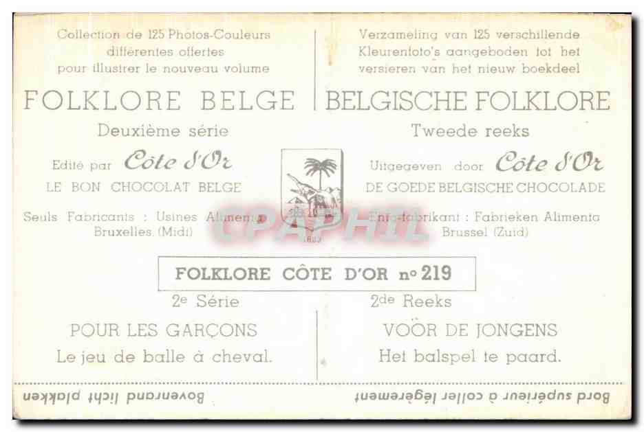 Image Collection de Folklore Belge Cote d'or Pour les garcons Le jeu de balle a cheval Enfants  — Rückseite