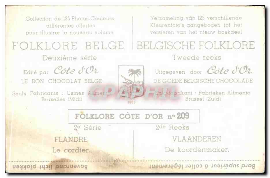Image Folklore belge Cote d'or Flandre Le cordelier  — Verso