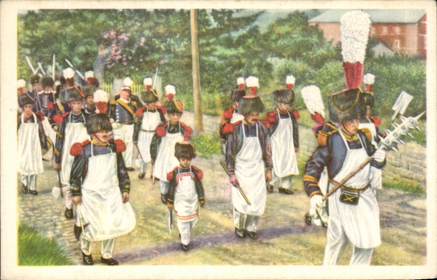 Image Folklore belge Cote d'or Walcourt La marche militaire de Notre Dame Le massier precedant les sapeurs 