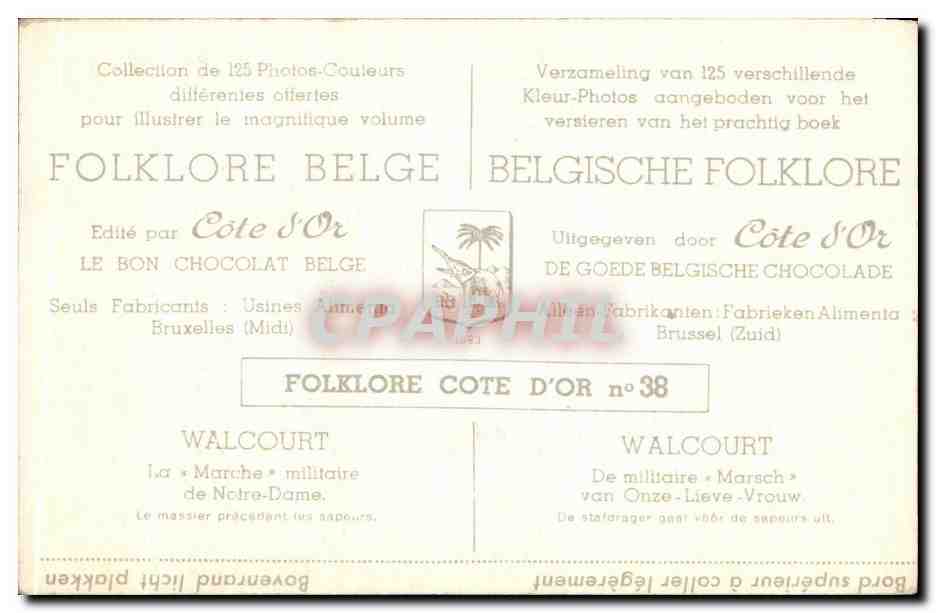 Image Folklore belge Cote d'or Walcourt La marche militaire de Notre Dame Le massier precedant les sapeurs  — Verso
