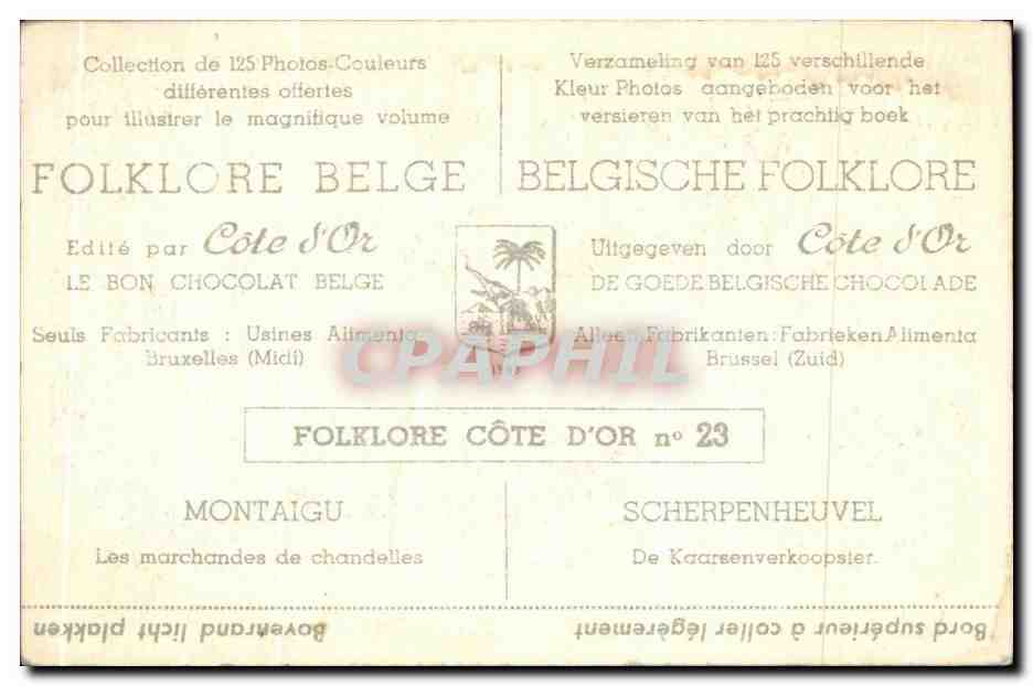 Image Folklore belge Cote d'or Montaigu Les marchandes chandelles  — Verso