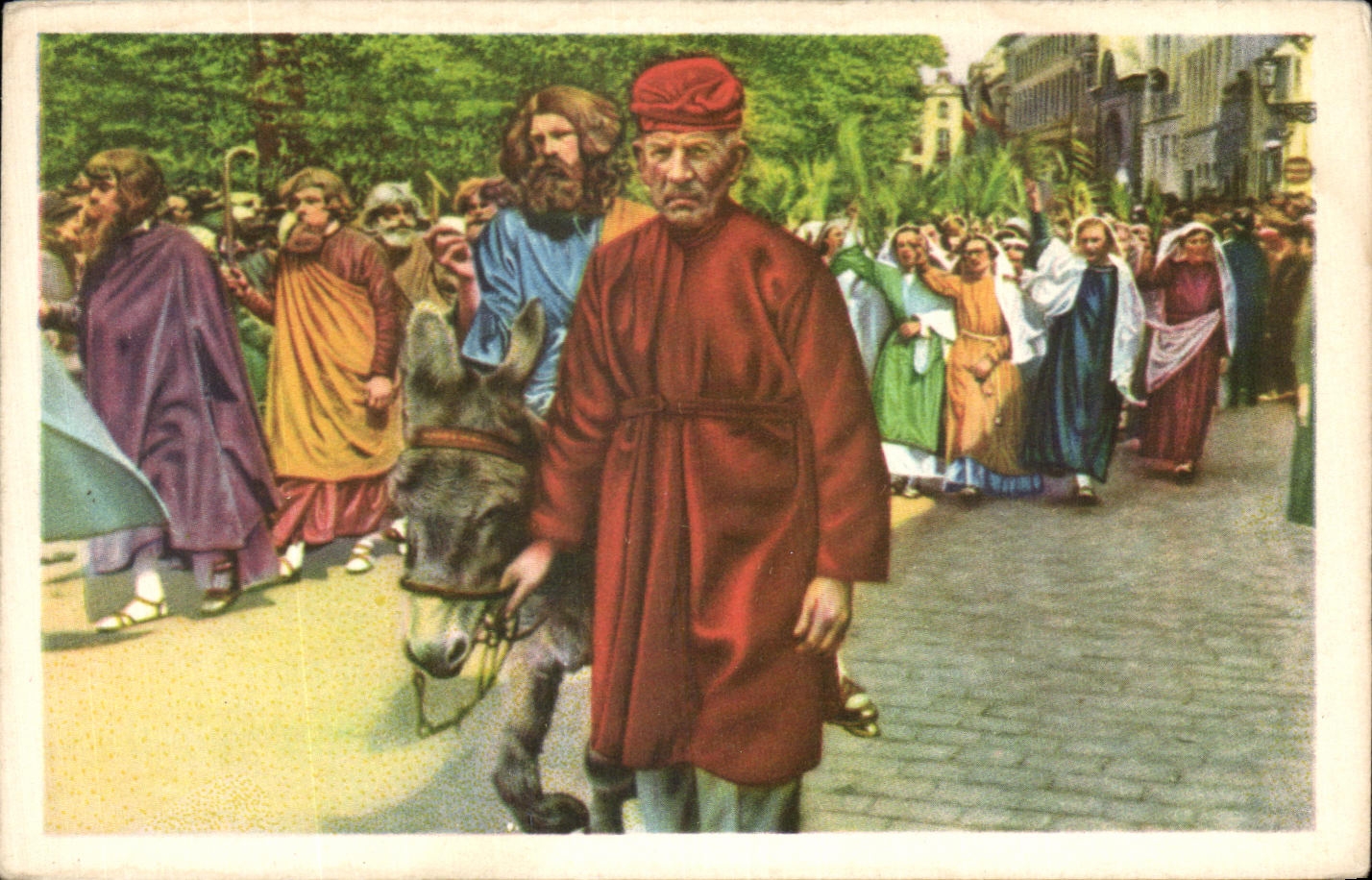 Image Folklore belge Cote d'or Bruges Procession du Saint Sang Jesus fait son entree a Jerusalem