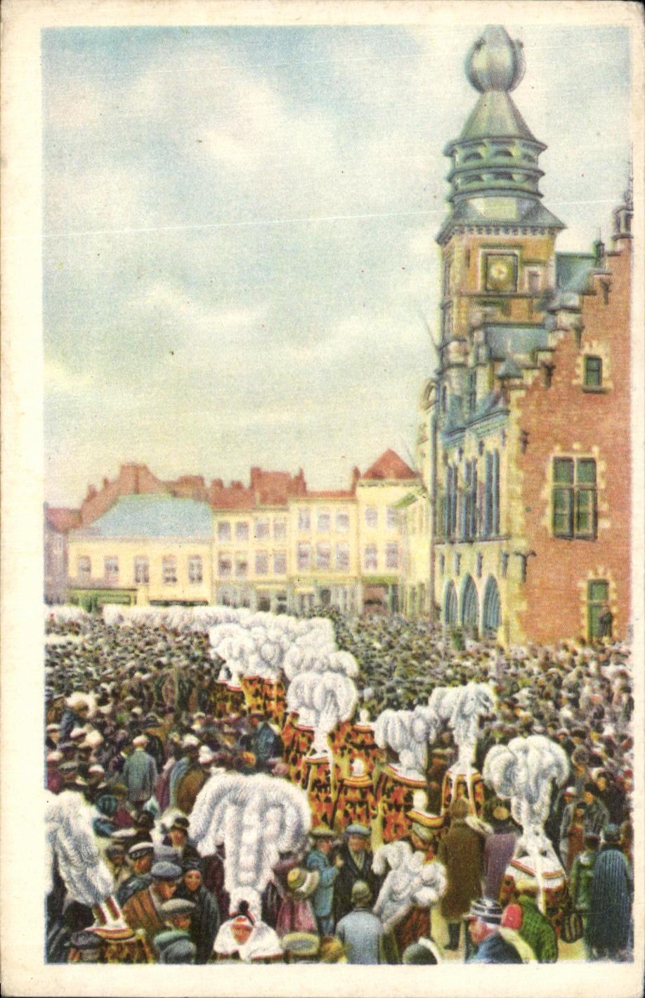 Image Folklore belge Cote d'or Binche Le grand rondeau des Gilles sur la place 