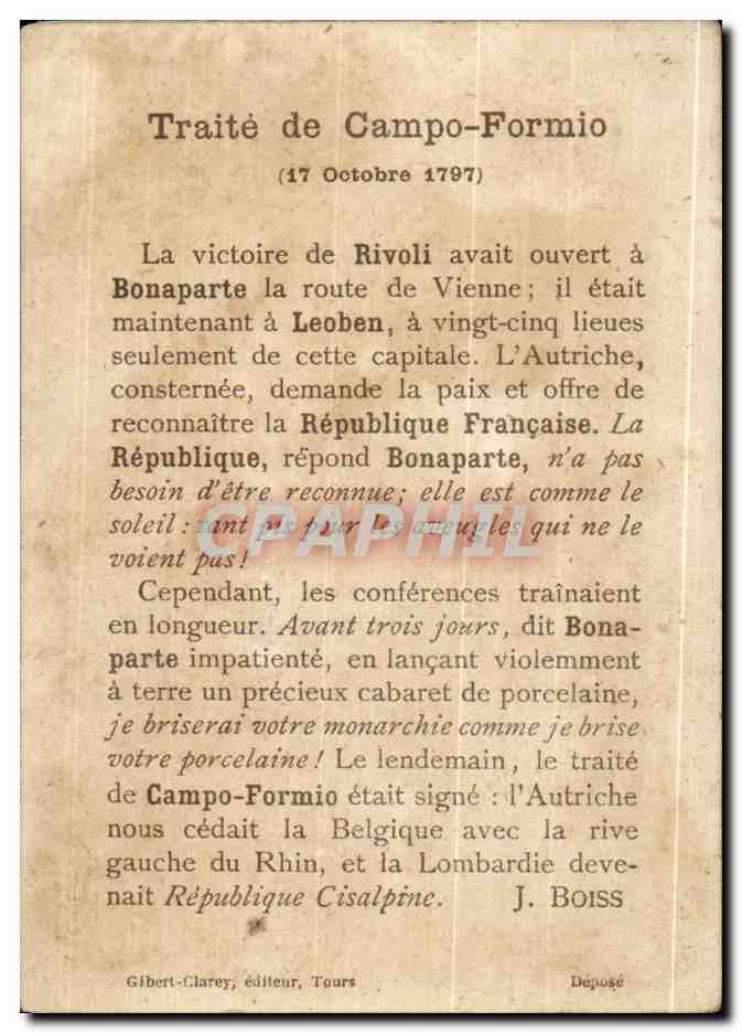 Image Traite De Campo Formio La Victoire De Rivoli Avait Ouvert a Bonaparte La Route De Vienne Napoleon  — Verso
