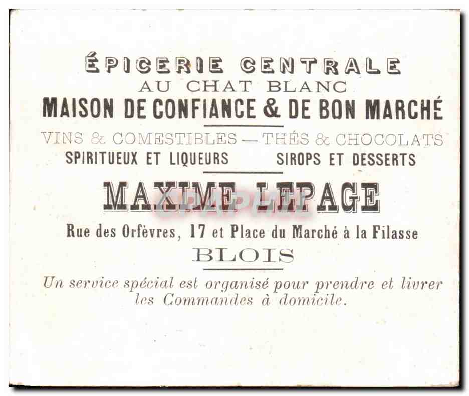 Chromo Epicefne Centrale Maxime Lepage Rue des Orfevres Blois Fleurs Cygne  — Verso