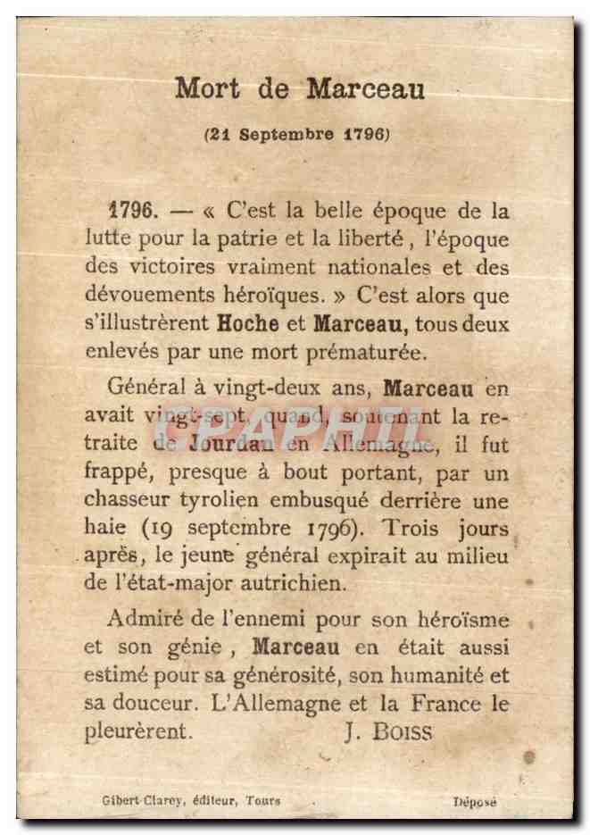 Image Mort Du Marceau Gibert Clarey A Tours Napoleon  — Verso