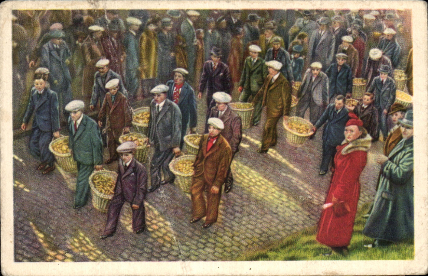 Image Folklore belge Cote d'or Grammont Les paniers de Krakelingen sont portes au haut de la montagne 