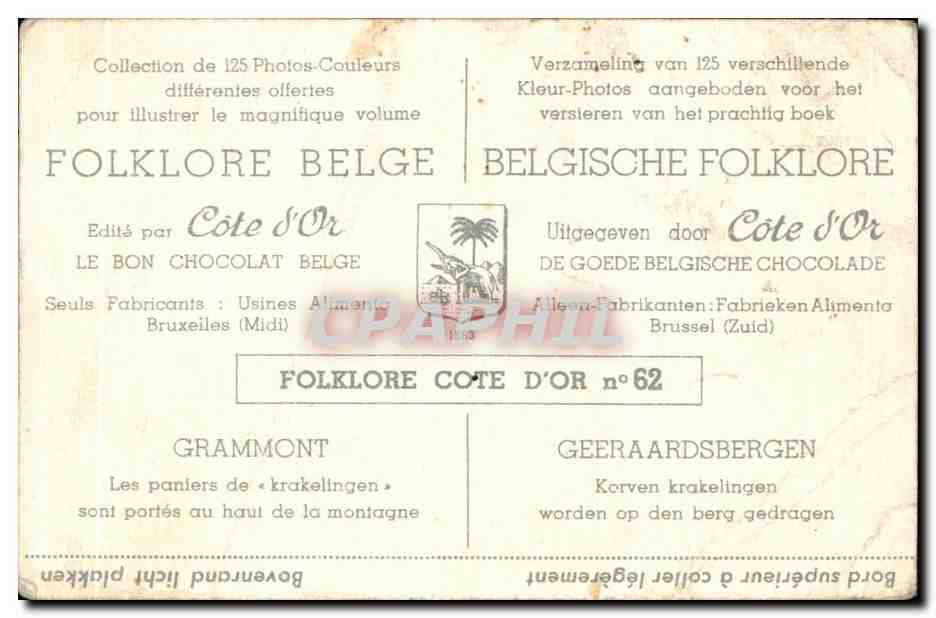 Image Folklore belge Cote d'or Grammont Les paniers de Krakelingen sont portes au haut de la montagne  — Verso