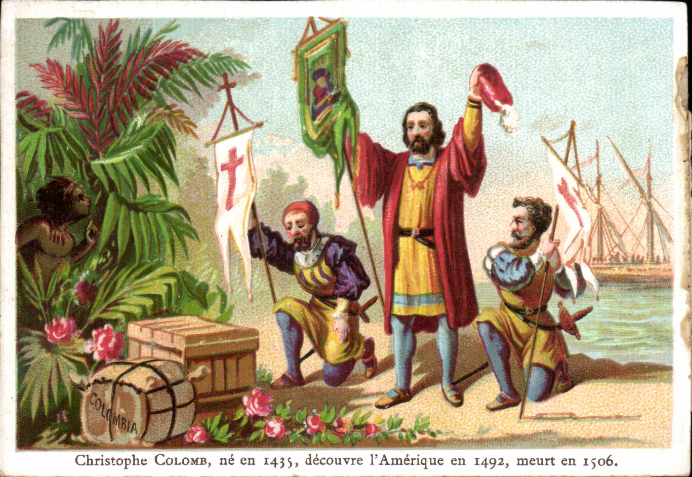 Chromo Christophe Colomb Ne En 1435 Decouvre L'Amerique En 1492 Meurt en 1506 